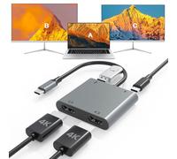 Fophmo Adaptador USB C a HDMI Dual, concentrador USB C 4 en 1 a HDMI con 2 HDMI, HDMI Dual 4K con Carga PD de 100 W, USB-A, Compatible con Dos monitores de c Gris