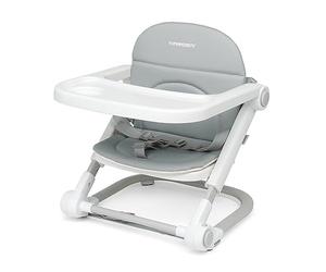 Foppapedretti Asiento elevador elevador para niños de 6 meses a 3 años (hasta 15 kg), bandeja extraíble, plegable y transportable, bolsa incluida, relleno extraíble y lavable, 3 alturas, gris