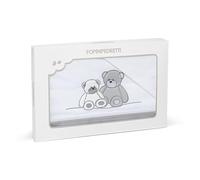 Foppapedretti Juego de sábanas para Cuna Mascotte, 100% algodón, Compuesto por sábana encimera Bordada (168 x 120 cm), sábana Bajera (124 x 62 cm) y Funda de Almohada (57 x 35 cm), Blanco