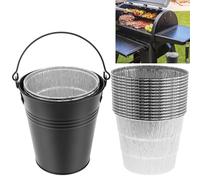 Foppla Juego de cubos de grasa con 15 forros de estaño de aleación de hierro a prueba de óxido, revestimiento de grasa de goteo de repuesto compatible con Traeger 20/22/34 Series 15 x 14,3 cm