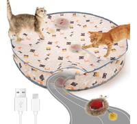 Foppla Juguete interactivo de caza de gatos 2 en 1, alfombra de juego para gatos con pelota interactiva, juguete interactivo para gatos de caza, alfombrilla de entrenamiento interactiva para estimular