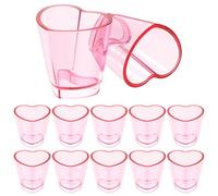 Foppla Paquete de 12 vasos de chupito de plástico con forma de corazón rosa, mini vasos de chupito, base pesada de 5 onzas, vasos reutilizables para whisky, tequila, día de San Valentín, despedida de