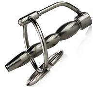 Fops Dilatador Uretral Hueco de Acero Inoxidable - 62mm x 8mm Set de Tapón de Pene incl. 2 Anillas para Pene (Ø 25/30mm) - Sondeo Uretral con Paso de Líquido, Acero Médico, Plateado N16-25