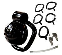 Fops Jaula de Castidad Invertida - Jaula de Glans Negra (2,4 cm) con 5 Tamaños de Anillos y Tapón de Pene de Silicona de 11,5 cm, Jaula Ventilada para Edging y Uso Prolongado, Set de Jaula BDSM N54