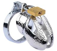 FOPS Jaula de Castidad Masculina Metal Plateado - Jaula de Castidad Plana Ø 3,3 cm Anilla Ø 5,1 cm con Cerradura y Llave para Uso Diario y Control N51