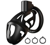Fops Jaula de Castidad para Hombres Caja Negra de 10cm con 3 Tamaños de Anillos 40-50 mm Cinturón de Castidad BDSM para Control del Orgasmo Bloqueo Extremadamente Rígido y Estiramiento Intenso N50-1