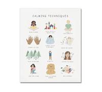 FOPURE Boho Classroom Decor Poster Calming Corner Mental Health Feelings Chart with Calming Techniques Wall-Art for Special Education Homeschool Office School(Framed,12x18inch(30x45cm))