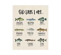 FOPURE Fishing Themed Christian Poster - “God Says I Am Fishing” Bible Verse on Canvas, Wall-Art for ’s Room, Bedroom, Church Classroom(Framed,12x18inch(30x45cm))