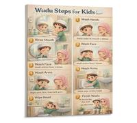 FOPURE How to Perform Wudu Poster Islamic Ablution Steps Guide Canvas Wall-Art for Muslim Home Decor(Framed,16x24inch(40x60cm))