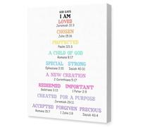FOPURE I Am Affirmations for, God Says I Am Wall-Art with Biblical Truths, Colorful Christian Decor for Childrens Room and Classroom(Framed,08x12inch(20x30cm))