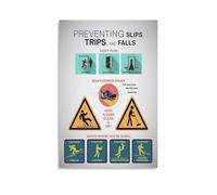 FOPURE Occupational Poster Canvas Painting Essential Tips to Prevent Slips Trips and Falls at Work(Framed,08x12inch(20x30cm))