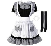 Fopytu Conjunto De Disfraz De Sirvienta: Vestido Clásico Lolita para Mujer, Vestido con Delantal De Sirvienta Francesa, Traje De Sirvienta Japonesa, Conjunto De Disfraz De Cosplay De Anime.