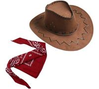 Fopytu Gombado De Vaquero Occidental con Pañuelo, Sombreros De Fiesta De Vaquero Pack Western Cowboy Sombrero para Halloween Cosplay Cossre Fancy Fancy Fiest Accessors