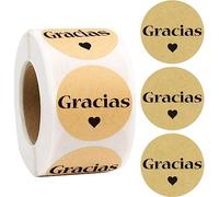 Fopytu Gracias Gracias Pegatina, 500 Pcs Redondear Español Pegatinas Agradecido Etiquetas De Papel Kraft Rollo De Pegatinas para Decoración del sobre De Regalo