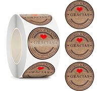 Fopytu Sticker De Agradecimiento En Español, 500 Pcs Auto Adhesivo Kraft Gracias Etiqueta Redonda Sello Decorativo Etiqueta Etiqueta para Envoltura De Regalo