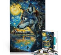 for Adults 1000 Piece Puzzle Wolf in The Moonlight Made of Cardboard，for 14+ Each Piece is Unique - Fun and challenging Game for The Whole Family Gifts for Friends and Family。Size：38x52cm