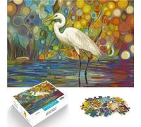 for Adults Puzzles 1000 Piece Jigsaws White Egret in Within Flowers Made of Cardboard,for 14+ For Family Fun & Game Night Difficult Hard Gifts for Women Men 。Size:38x52cm/14.96x20.47inch