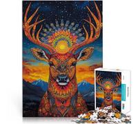 for Adults1000 Piece Puzzles “Deer Art Style ” Made of Cardboard,for Age 14 Years and Over Staycation Kill Time Wall Decoration Unique Gifts for Birthday and Christmas。Size:50x75cm/19.68x29.52inch