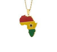For Africa Stainless Steel Map Pendant Necklaces Map Outline Jewelry Gold Color Items for Bridal Women Man Party Gifts Earrings Sets Round Ball Jewelry (For Ghana 4)