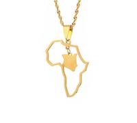For Africa Stainless Steel Map Pendant Necklaces Map Outline Jewelry Gold Color Items for Bridal Women Man Party Gifts Earrings Sets Round Ball Jewelry (For Kenya 1)