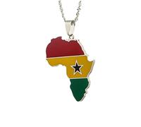 For Africa Stainless Steel Map Pendant Necklaces Map Outline Jewelry Gold Color Items for Bridal Women Man Party Gifts Earrings Sets Round Ball Jewelry (For Ghana 3)