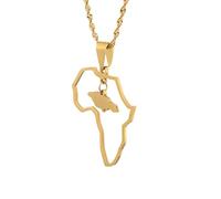 For Africa Stainless Steel Map Pendant Necklaces Map Outline Jewelry Gold Color Items for Bridal Women Man Party Gifts Earrings Sets Round Ball Jewelry (For Jamaica 1)