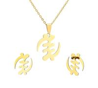 For African Symbol Stainless Steel Map Pendant Necklaces Map Jewelry Gold Color Items for Bridal Women Man Party Gifts Earrings Sets Jewelry (Big gold earrings + necklace)