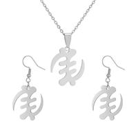 For African Symbol Stainless Steel Map Pendant Necklaces Map Jewelry Gold Color Items for Bridal Women Man Party Gifts Earrings Sets Jewelry (Small silvet earrings + necklace)