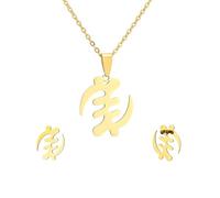 For African Symbol Stainless Steel Map Pendant Necklaces Map Jewelry Gold Color Items for Bridal Women Man Party Gifts Earrings Sets Jewelry (Small gold earrings + necklace)
