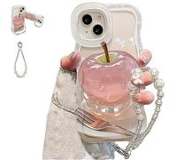 For Apple Pattern Transparent Phone Case for iPhone, Cute 2D Soft TPU Silicone Rubber Case for Women with Holder, for iPhone 16 Pro/iPhone 15 Pro MAX (White with Chain,16 promax)