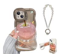 For Apple Pattern Transparent Phone Case for iPhone, Cute 3D Clear Soft Silicone Anti-Fall All-Inclusive Mobile Case, for Iphone16/15/14/13/12/11 Pro MAX (iPhone 14 Pro,Black with Chain)