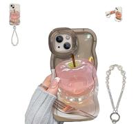 For Apple Pattern Transparent Phone Case for iPhone, Cute 3D Soft TPU Shockproof Water Ripple Pattern Curly Wavy Frame Case with Mobile Phone Holder for iPhone (for iPhone 12Pro,Black)
