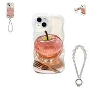 For Apple Pattern Transparent Phone Case for iPhone, Cute 3D Soft TPU Shockproof Water Ripple Pattern Curly Wavy Frame Case with Mobile Phone Holder for iPhone (for iPhone 16ProMax,White)