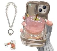 For Apple Pattern Transparent Phone Case for iPhone, Kickstand Feature, 3D Artistic Design & Anti-Slip Grip for Full Camera Protection, Responsive Buttons, Slim Fit (For iPhone 15 Pro,Black)