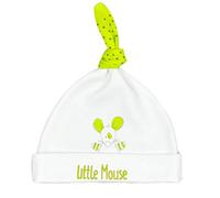 For Babies - Gorro para recién nacidos con nudos - Chica y niño - Gorro para bebés - 100% algodón orgánico - blanco ratoncito Talla:3-6 meses