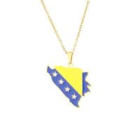 For Bosnia and Herzegovina Map Flag Pendant Necklace,World Map Ethnic Flag Symbol Necklace for Men Women,Stainless Steel Clavicle Chain,Patriotic Charm Jewelry,Adjustable Chain Accessories Gift (A)