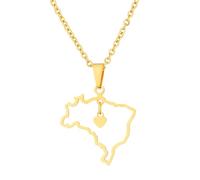 For Brazil Stainless Steel Map Pendant Necklaces Map Jewelry Gold Color Items for Bridal Women Man Party Gifts Earrings Sets Round Ball Jewelry (Model 9)