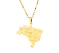 For Brazil Stainless Steel Map Pendant Necklaces Map Jewelry Gold Color Items for Bridal Women Man Party Gifts Earrings Sets Round Ball Jewelry (Model 7)