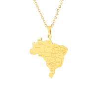 For Brazil Stainless Steel Map Pendant Necklaces Map Jewelry Gold Color Items for Bridal Women Man Party Gifts Earrings Sets Round Ball Jewelry (Model 5)