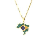 For Brazil Stainless Steel Map Pendant Necklaces Map Jewelry Gold Color Items for Bridal Women Man Party Gifts Earrings Sets Round Ball Jewelry (Model 1)