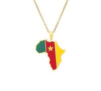 For Cameroon Stainless Steel African Map Pendant Necklaces Map Jewelry Gold Color Items for Bridal Women Man Party Gifts Earrings Sets Round Ball Jewelry