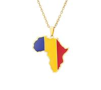 For Chad Stainless Steel African Map Pendant Necklaces Map Jewelry Gold Color Items for Bridal Women Man Party Gifts Earrings Sets Round Ball Jewelry