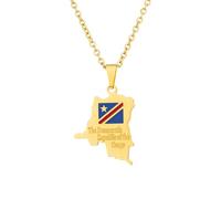 For Democratic Republic of The Congo Stainless Steel Map Pendant Necklaces Map Jewelry Gold Color Items for Bridal Women Man Party Gifts Earrings Sets Round Ball Jewelry (Model 7)