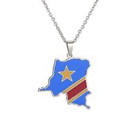 For Democratic Republic of The Congo Stainless Steel Map Pendant Necklaces Map Jewelry Gold Color Items for Bridal Women Man Party Gifts Earrings Sets Round Ball Jewelry (Model 2)