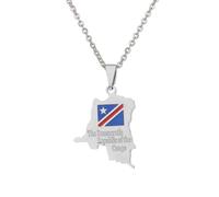 For Democratic Republic of The Congo Stainless Steel Map Pendant Necklaces Map Jewelry Gold Color Items for Bridal Women Man Party Gifts Earrings Sets Round Ball Jewelry (Model 8)