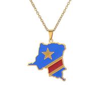 For Democratic Republic of The Congo Stainless Steel Map Pendant Necklaces Map Jewelry Gold Color Items for Bridal Women Man Party Gifts Earrings Sets Round Ball Jewelry (Model 1)