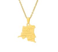 For Democratic Republic of The Congo Stainless Steel Map Pendant Necklaces Map Jewelry Gold Color Items for Bridal Women Man Party Gifts Earrings Sets Round Ball Jewelry (Model 13)