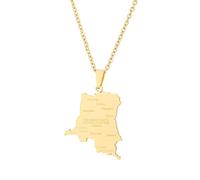 For Democratic Republic of The Congo Stainless Steel Map Pendant Necklaces Map Jewelry Gold Color Items for Bridal Women Man Party Gifts Earrings Sets Round Ball Jewelry (Model 9)