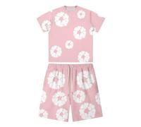 For Denim Tears Shorts Tracksuit, DT T-shirt Y Shorts Set, Verano Verano Chándal Chándal Manga Corta Hip Hop Camiseta con Corona de Algodón Unisex Chándal de Espuma Impresión, Pink#18, XS