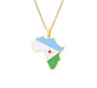 For Djibouti Stainless Steel African Map Pendant Necklaces Map Jewelry Gold Color Items for Bridal Women Man Party Gifts Earrings Sets Round Ball Jewelry